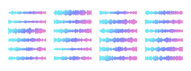 Soundwave graphic with gradient audio frequency lines and equalizer bars. Clean podcast simple icon with fluid pattern for radio broadcast, voice recording, or digital player interface design.