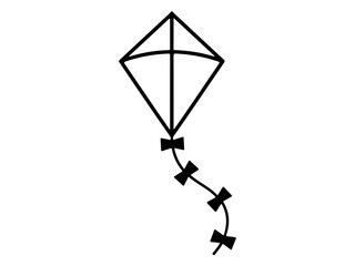 Black Silhouette Icon of Flying Kite with Tail for Outdoor Recreation