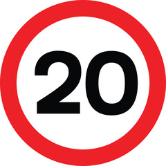 Speed Limit 20 UK Traffic Sign Editable Vector