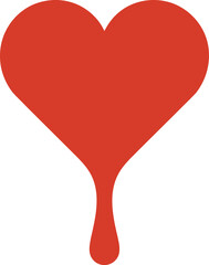 A graphic illustration of a red heart with a single drop dripping from the bottom on a plain white background