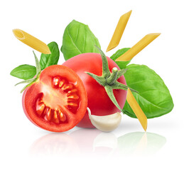 Tomato basil garlic with penne pasta isolated