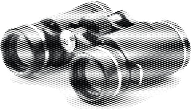 binoculars telescope halftone vintage retro illustration black and white dotted pattern vector graphic isolated monochrome pop art engraving optics technology travel equipment