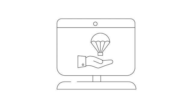 Digital Airdrop Concept - Hand Receiving Parachute on Computer Screen.