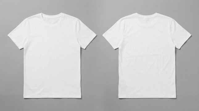 "Plain white t-shirts front and back on gray background"