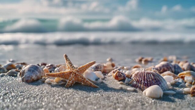 Tropical beach with shells and gentle waves  