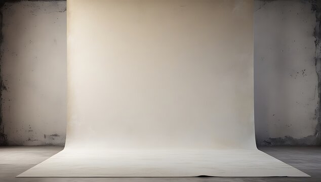 Empty photography studio backdrop with concrete floor and walls, neutral background
