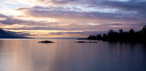sunset on the Leman lake, Switzerland (La Tour-de-Peilz)