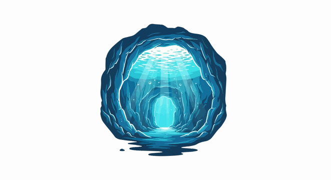 Pixel art depiction of an underwater cave with light rays piercing the surface