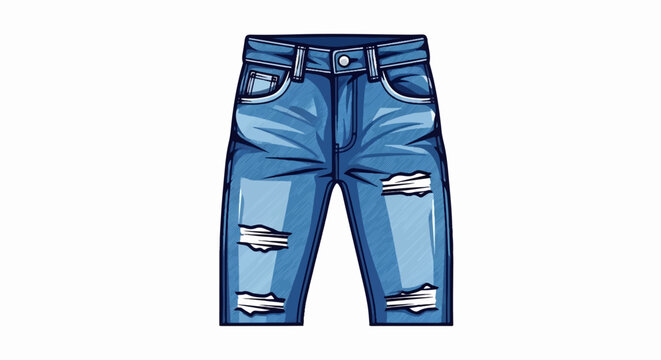 Blue denim jeans with ripped details, styled for casual wear