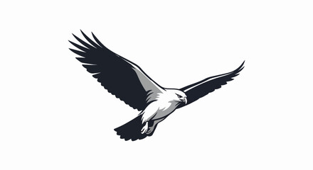 Obraz premium A graphic illustration of a bird of prey in mid-flight, with dark wings outstretched against a white background
