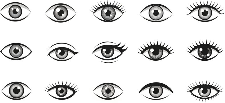 Collection of diverse illustrated human eyes, showing varying pupil shapes and lash styles