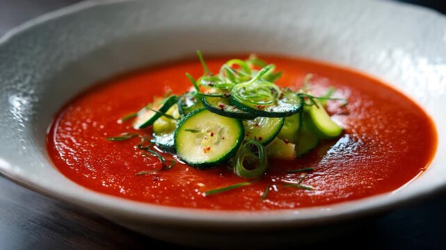 Fresh gazpacho soup with cucumbers