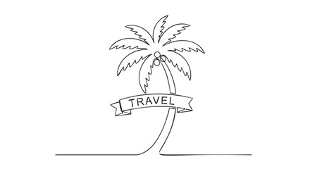 Fototapeta premium Hand drawn travel postcard with palm tree and suitcase illustration