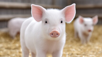 Pigs in a Barn on a Farm Exploring Their Surroundings During the Day