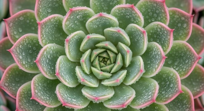 A close-up view of a green succulent plant with pink edges