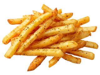 Pile of seasoned fries, a classic comfort food. Crispy and golden, seasoned with spices. A delicious, simple pleasure Isolated Transparent Background, PNG