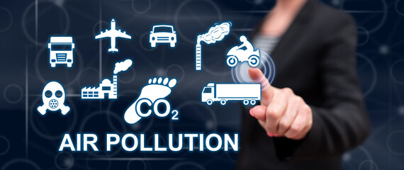 Obraz premium Woman touching an air pollution concept