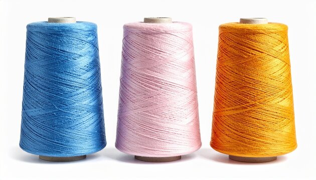 Three spools of multicolored thread with vibrant gradients symbolizing creativity textile design crafting and artistic expression