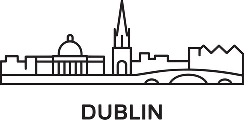 Fototapeta premium Dublin ireland city skyline vector illustration, line art, outline template horizontal banner