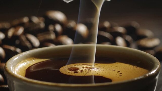 Steam rising from hot coffee cup macro