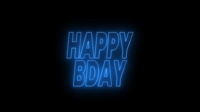 Bright blue neon happy bday text animation. 4k animated typography perfect for birthday celebrations, party invitations, social media posts.