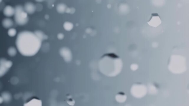 Water droplets falling on a wet surface captured in a slow-motion video from a close-up viewpoint.