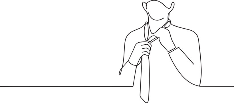 Man adjusting tie one continuous line art, Vector illustration, One line art, Line art graphic style