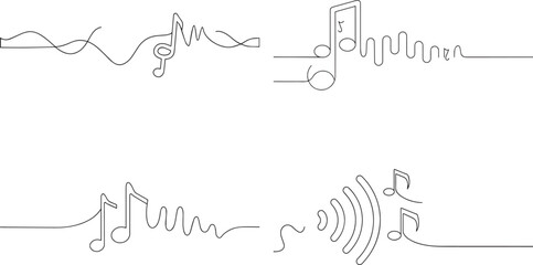 Fototapeta premium A set of Musical notes and treble clef one continuous line art, Vector illustration, One line art, Line art graphic style
