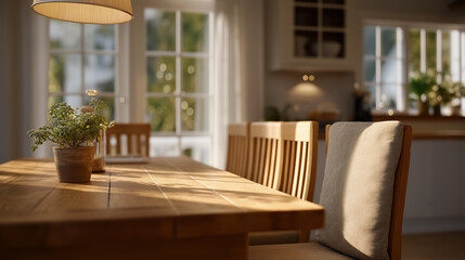 Fototapeta premium An inviting dining area features energyefficient indoor heating in a thoughtful layout that encourages family gatherings, with warm tones and quality furniture reflecting sustainable living
