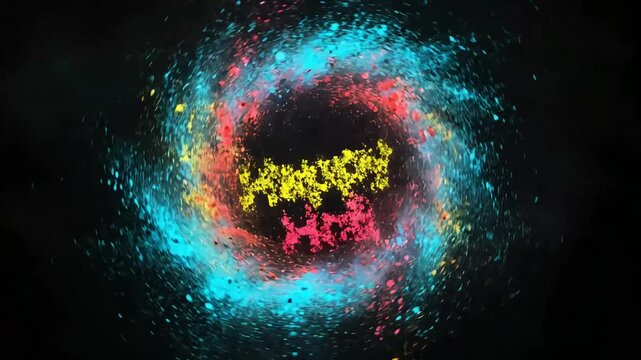 bright explosion of colorful powder on a black background holiday holi festival animation with text happy holi dynamic celebration effect with swirls and splashes for spring event