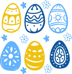 vector set easter eggs, hand drawing children naive style