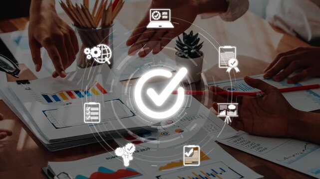 Engaging scene of a collaborative business meeting with hands interacting over documents, showcasing data analysis and project management strategies to drive success. Raster
