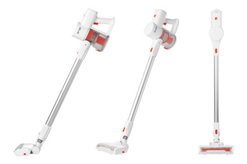 Isolated stick sweeper collection displays innovative battery-powered appliances. Electric handheld gadgets designed for effortless domestic housekeeping tasks.