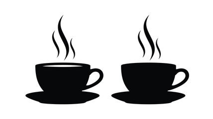 Obraz premium Two black coffee cups with rising steam a simple silhouette