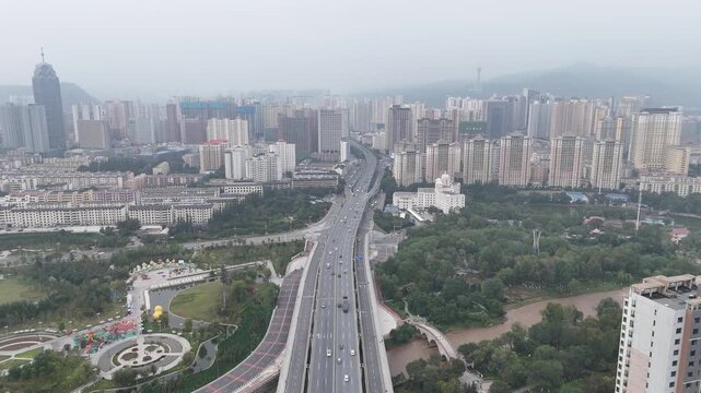 Xining Chaoyang Interchange Aerial View - Urban Highway Traffic