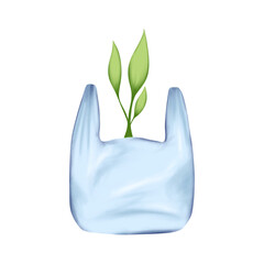 plastic bag with green sprout, sticker, ecology, png