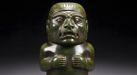 Obraz premium Ancient Olmec Jade Werejaguar Sculpture Green Stone Artifact