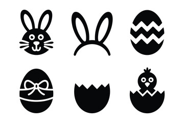Easter Icons: Bunny Face, Ears, Egg, Chick, Broken Egg