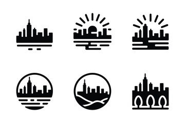 Cityscape Icons: Skyline, Urban, Modern Architecture, Downtown Symbols