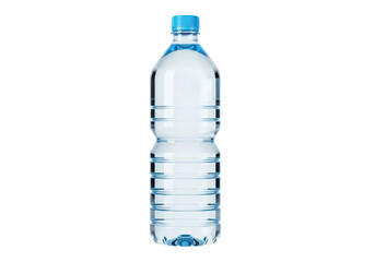 Naklejka premium Clear plastic water bottle with blue cap isolated on transparent background