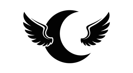 Obraz premium Stylized Crescent Moon with Angelic Wings Symbol.