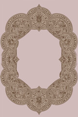 Vintage Ornamental Brown Frame with Floral Swirls and Copy Space