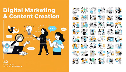Naklejka premium Creative concept vector illustrations showing design, art, and idea generation. Includes teamwork