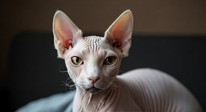 Hairless Cat with Intensive Gaze, Portait