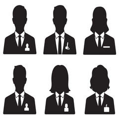 Business avatar silhouette collection of professional men and women in suits with identification badges corporate employee icons set for organizational charts or human resource management
