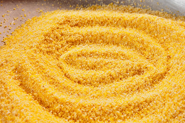 Grains of rustic yellow polenta