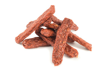 Top view of pet natural meat chewing sticks isolated on white