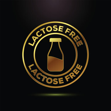 Lactose free milk bottle logo in gold color dietary product label icon