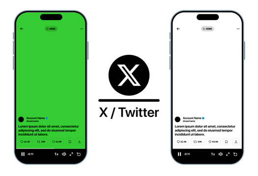 X Twitter elements PNG transparent background with green screen overlay for creative posts tweets reels and interactive social media content