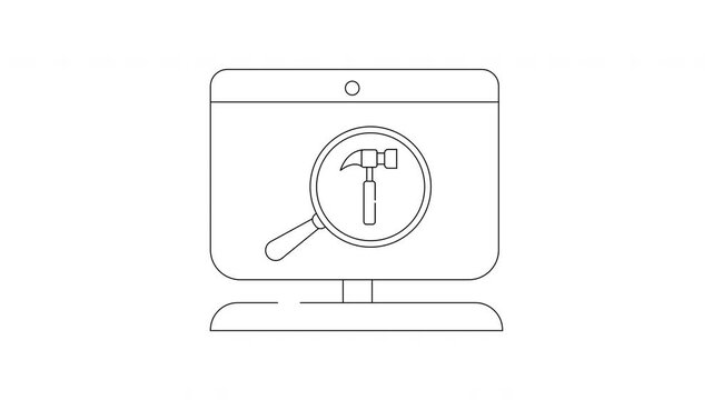 Computer Repair Icon Animation - Magnifying Glass and Hammer.
